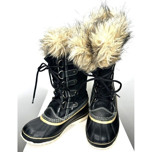 Sorel Womens Boots Joan of Artic Winter Faux Fur Insulated Waterproof Black 7 - Picture 1 of 14